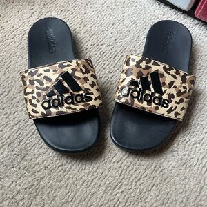 Adidas Kids Leopard Print Black Slides